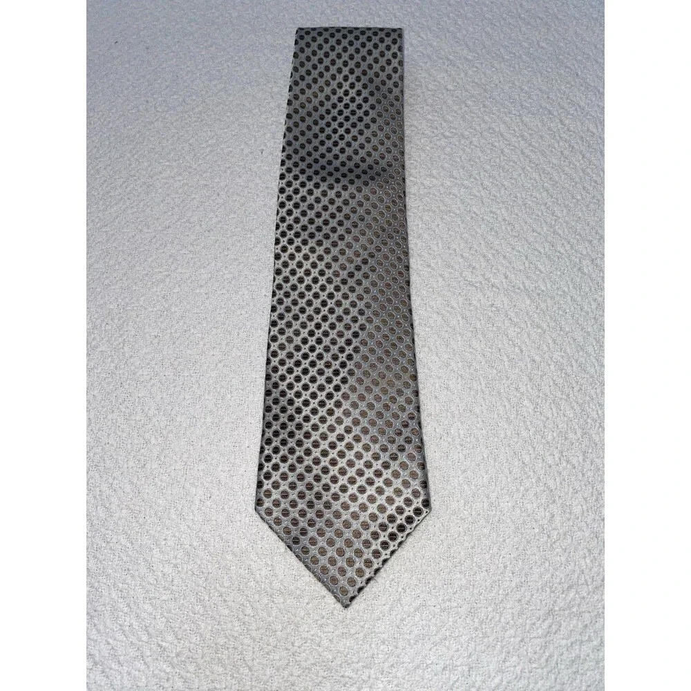 Pronto Uomo Silk Tie Brown Silver Geometric Medallion Handmade 3.5